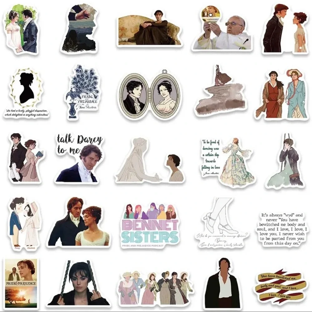 $1 PRIDE AND PREJUDICE STICKERS. 10 AT RANDOM. $1 WITH ANY $10 ORDER OR MORE